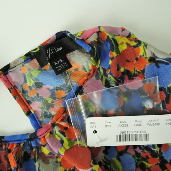 J. Crew Glendale chiffon Dress Watercolor Floral Cinched Smocked Waist XXS - Picture 9 of 11